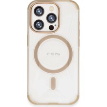 Fuchsia iPhone 15 Pro ile Uyumlu Hilton Kablosuz Şarj Özellikli Kapak - Gold