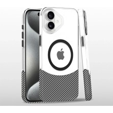 Fuchsia iPhone 16 ile Uyumlu Carbon Puzzle Kablosuz Şarj Özellikli Kapak - Beyaz