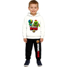 Sedirli Brawl Stars Baskılı Çocuk Eşofman Takımı 3 Iplik Şardonlu Pamuklu Kumaş Kapüşonlu