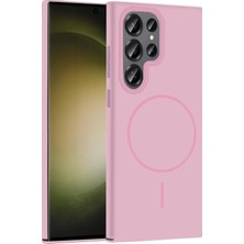 Fuchsia Samsung Galaxy S23 Ultra ile Uyumlu Broş Kablosuz Şarj Özellikli Kapak - Pembe
