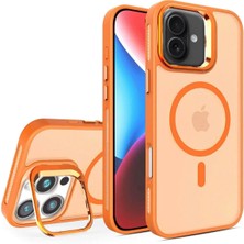 Fuchsia iPhone 16 ile Uyumlu Flet Lens Kablosuz Şarj Özellikli Kapak - Turuncu