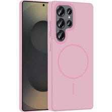 Fuchsia Samsung Galaxy S25 Ultra ile Uyumlu Broş Kablosuz Şarj Özellikli Kapak - Pembe