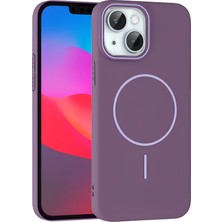 Fuchsia iPhone 15 ile Uyumlu Plus Broş Kablosuz Şarj Özellikli Kapak - Mor