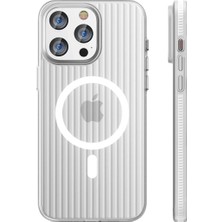 Fuchsia iPhone 15 Pro Max ile Uyumlu Line Kablosuz Şarj Özellikli Kapak - Beyaz