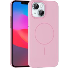 Fuchsia iPhone 15 ile Uyumlu Plus Broş Kablosuz Şarj Özellikli Kapak - Pembe