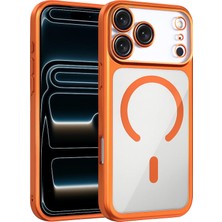 Fuchsia iPhone 17 Pro Max ile Uyumlu Chrome Kablosuz Şarj Özellikli Kapak - Turuncu