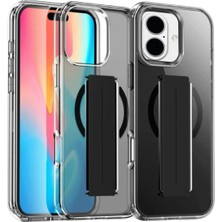Fuchsia iPhone 16 ile Uyumlu Kılıf Alfa Kablosuz Şarj Özellikli Standlı Kapak - Siyah