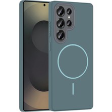 Fuchsia Samsung Galaxy S25 Ultra ile Uyumlu Broş Kablosuz Şarj Özellikli Kapak - Turkuaz