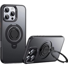 Fuchsia iPhone 16 Pro Max ile Uyumlu Avatar 360 Dönen Kablosuz Şarj Özellikli Kapak - Siyah