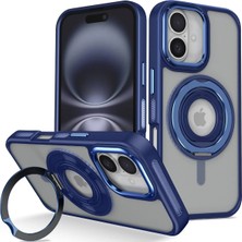 Fuchsia iPhone 16 ile Uyumlu Banza Kablosuz Şarj Özellikli Standlı Kapak - Lacivert