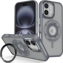 Fuchsia iPhone 16 ile Uyumlu Banza Kablosuz Şarj Özellikli Standlı Kapak - Titan Gri