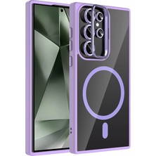 Fuchsia Samsung Galaxy S25 Ultra ile Uyumlu Remim Lensli Kablosuz Şarj Özellikli Standlı Kapak - Lila