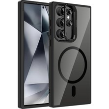 Fuchsia Samsung Galaxy S25 Ultra ile Uyumlu Remim Lensli Kablosuz Şarj Özellikli Standlı Kapak - Siyah