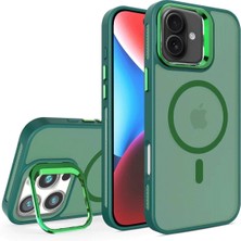 Fuchsia iPhone 16 ile Uyumlu Flet Lens Kablosuz Şarj Özellikli Kapak - Koyu Yeşil