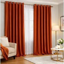 Taç Kiremit Rengi Lüks Termal %100 Işık Geçirmez Kornişli Blackout Karartma Saten Perde