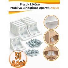 İmt Aksesuar Plastik L Köşe Mobilya Birleştirme Aparatı | Mobilya Bağlantı Köşebenti | Beyaz (50 Adet)