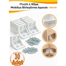 İmt Aksesuar Plastik L Köşe Mobilya Birleştirme Aparatı | Mobilya Bağlantı Köşebenti | Beyaz (30 Adet)