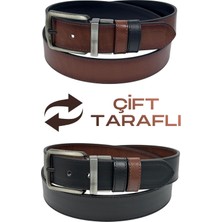 Süzer Deri 4 Cm. Çift Taraflı Spor Model Suni Deri Unisex Kot Kemer Kahverengi/siyah