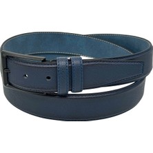 Süzer Deri 3.5 Cm. Klasik Model Düz Renk Kenarları Dikişli Erkek Kemer Lacivert