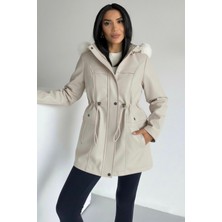 Hiramir Kapüşonlu Deri Içi Kürklü Cep Üstü Detaylı Mont Bej KS2509