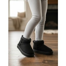 Ellaboni Kız Çocuk Siyah Kalın Poli Taban Içi Kürklü Süet Görünümlü Mini Bot