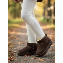 Ellaboni Kız Çocuk Siyah Kalın Poli Taban Içi Kürklü Süet Görünümlü Mini Bot