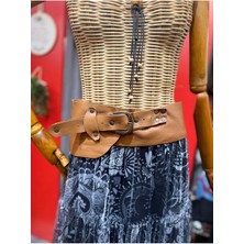 Yılday Gür Butik Harriet Deri Kemer | Taba Hakiki Deri El Yapımı Bohem Bel Kemer