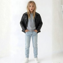 Bym Style Kız Çocuk Deri Ceket Düğmeli 6-14 Yaş