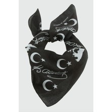 Zero Ozlstor Ay Yıldız Atatürk Desenli Bandana 50X50-SIYAH