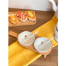 Rossev Bambu Standlı Cam Kapaklı ve Kaşıklı Porselen Reçellik Seti 7 Parça