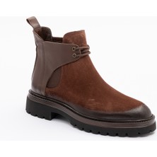 931 Erkek Kalın Tabanlı Bot 2 Bağlı Kahve Nubuk Deri