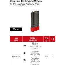 İzeltaş Yüksek Dayanımlı 13'lü Uzun Bits Vidalama Uç Takımı (75 Mm) - Karışık Uçlu Endüstriyel Seri