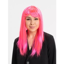 Şeker Pembesi Koyu Pembe Renk Uzun Düz Parti Peruğu