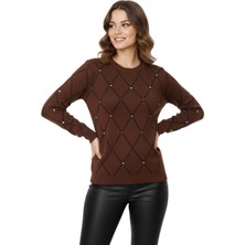 Lavella Kadın Sıfıryaka Yaka Baklava Dilim Taşlı Kazak BGL-ST05080