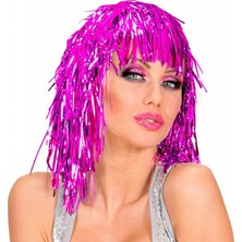 Pembe Fuşya Işıltılı Metalize Parti Peruğu