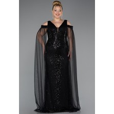 Abiyefon Pelerin Kol Taşlı Uzun Büyük Beden Abiye ABU5498