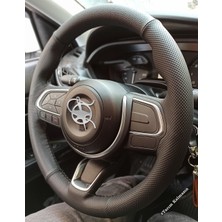 İskender Oto Aksesuar Direksiyon Kılıfı Fiat Egea 2021 - 2026 Sedan ve Cross Sport Siyah Dikişli Detay deri direksiyon
