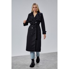 Bolivente Siyah Regular Kalıp Rüzgarlık Detaylı Trençkot 46636