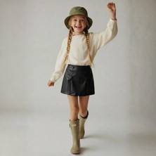 Bym Style Kız Çocuk Etek Deri Düğme Detaylı 4-14 Yaş