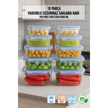 Depa Dikdörtgen 10 Parça Contalı Vakumlu Sızdırmaz Hava Almaz Saklama Kabı Seti 2X(4000/2300/1400/900/400 Ml)