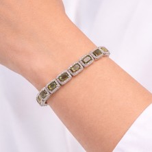 Angelviva 925 Ayar Gümüş Su Yolu Yeşil Zultanit Kadın Bileklik | Renk Değiştiren Özel Taş Hediye 19.5 cm