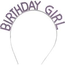 Mor Renk Kristal Taşlı Parlak Birthday Girl Yazılı Taç 16X17 cm