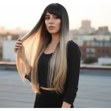 Fiber Sentetik Uzun Düz Kahküllü Peruk / Siyah / Balköpüğü Ombreli