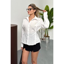 Kadın Uzun Kollu Yanı Bağlama Detaylı Pamuklu Gömlek Beyaz - 26Y 2004