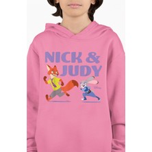 Fuddy Moda Nick And Judy Baskılı Kapüşonlu Çocuk Sweatshirt, Unisex Zootopia Temalı Hoodie