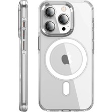 Fuchsia iPhone 15 Pro Max ile Uyumlu Kılıf Crystal Kablosuz Şarj Özellikli Kapak - Şeffaf