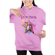 Fuddy Moda Hunters Yazılı Çocuk Kapüşonlu Sweatshirt, Unisex Kpop Demon Hunters Baskılı Hoodie