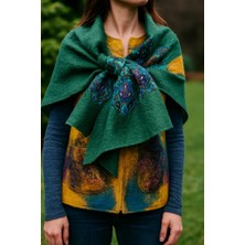 Ipek & Keçe Doğal Frekans Sanat Şalları | Zümrüt Yeşili Ipek Keçe Kadın Şal