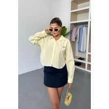 Kadın Uzun Kollu Aksesuar Detaylı Crop Gömlek Sarı - 26Y 2126