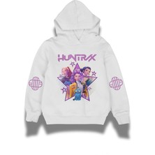 Fuddy Moda Huntrx Logo Kol Baskılı Çocuk Kapüşonlu Sweatshirt, Unisex Kpop Demon Hunters Temalı Hoodie